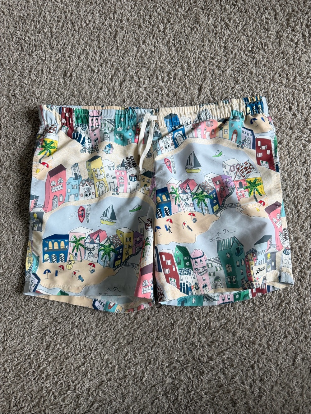 Bather Multi Color Cityscape Swim Trunks Board Shorts